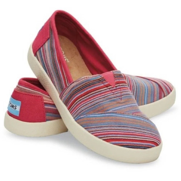 Toms Avalon Raspberry Stripe Woven Slip On Sneakers - Picture 1 of 10